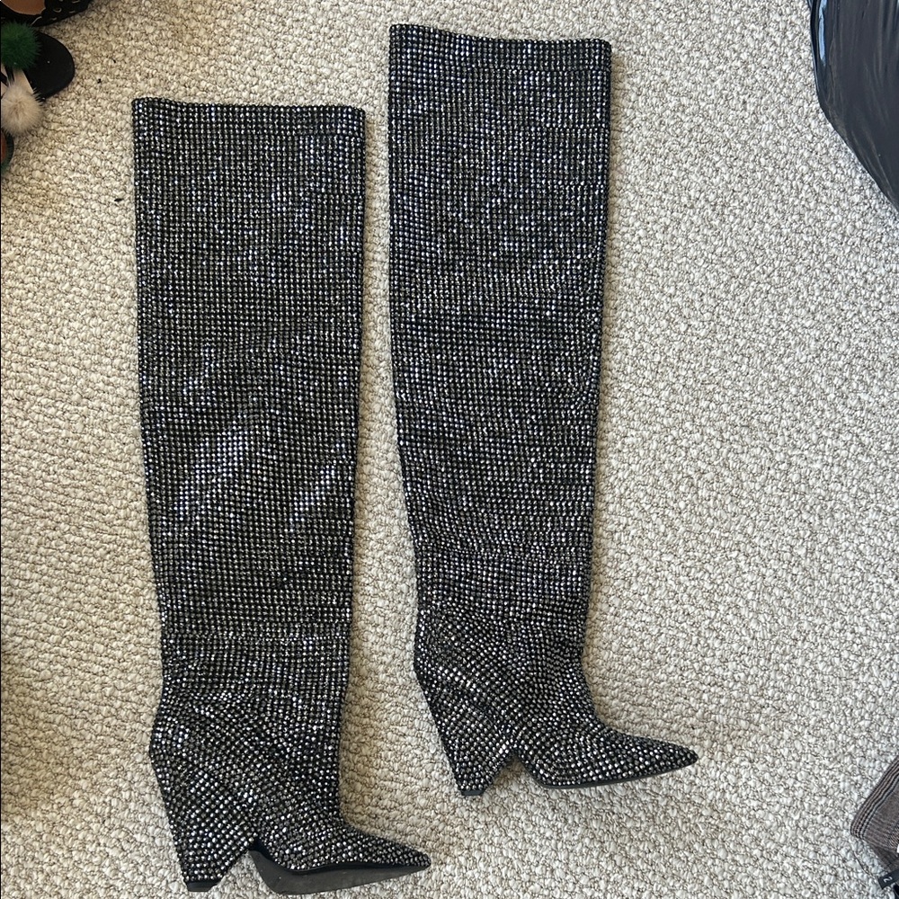 Saint Laurent Crystal Niki Boots Black Sz 38.5